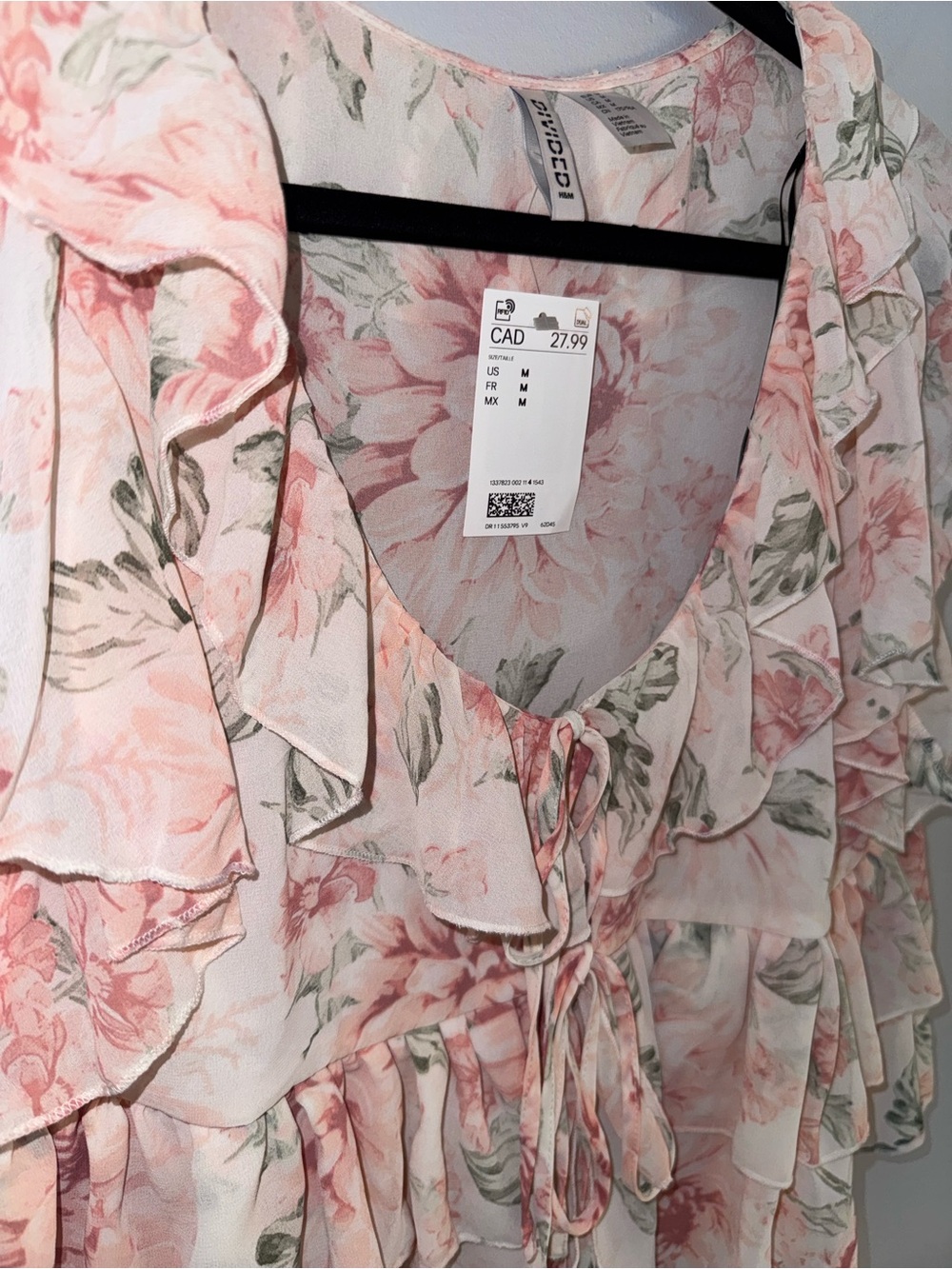 H&M Peach & Cream Floral Ruffle Tie-Front Blouse - Picture 4 of 5